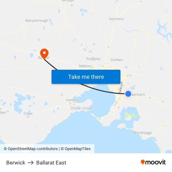 Berwick to Ballarat East map