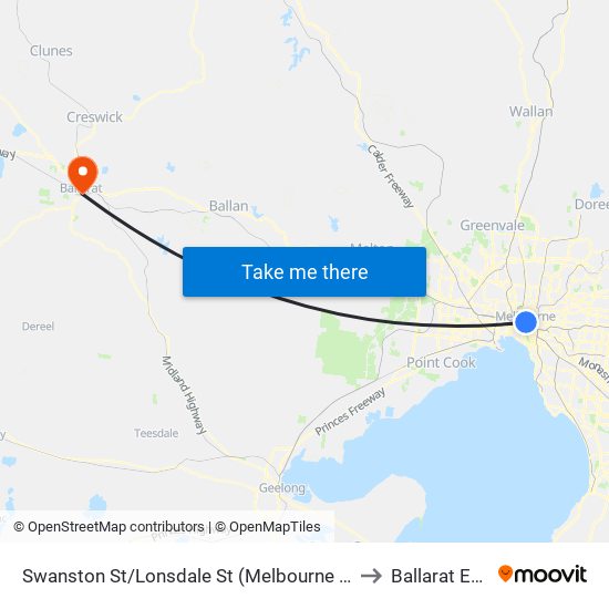 Swanston St/Lonsdale St (Melbourne City) to Ballarat East map