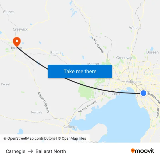 Carnegie to Ballarat North map