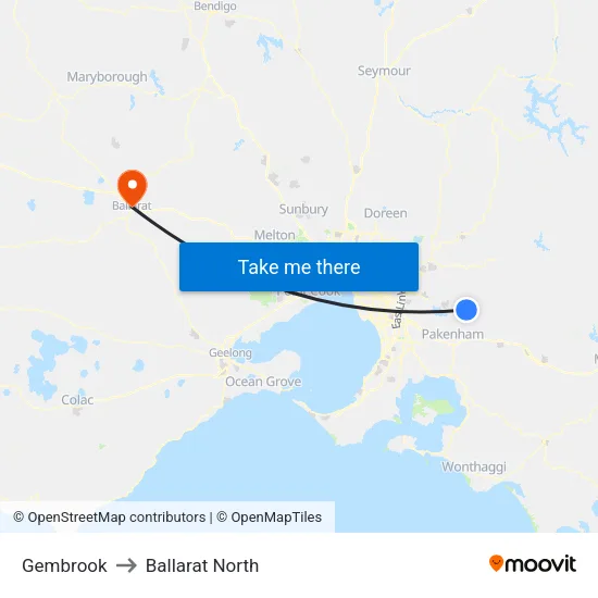 Gembrook to Ballarat North map