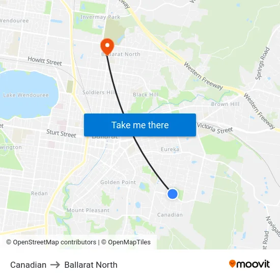 Canadian to Ballarat North map