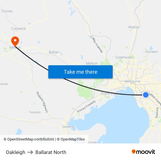 Oakleigh to Ballarat North map