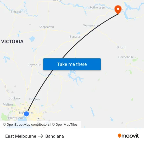 East Melbourne to Bandiana map