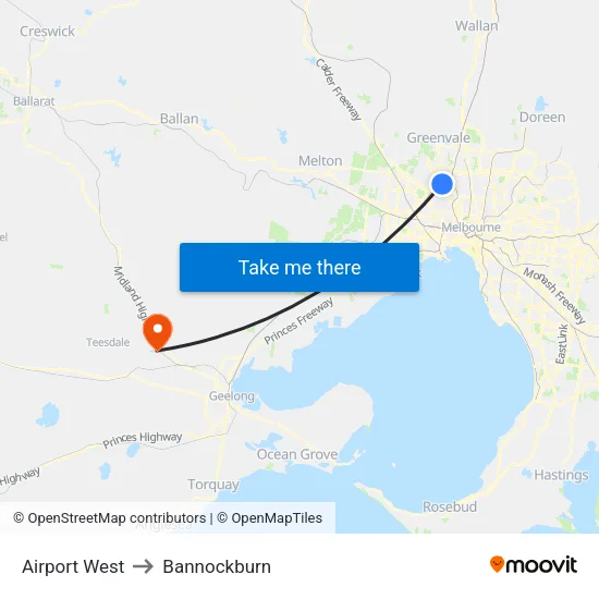 Airport West to Bannockburn map