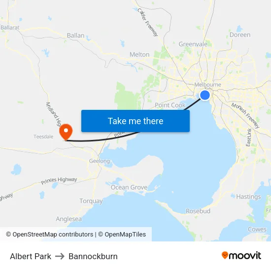 Albert Park to Bannockburn map
