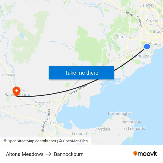 Altona Meadows to Bannockburn map