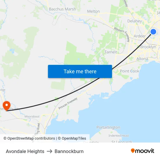 Avondale Heights to Bannockburn map