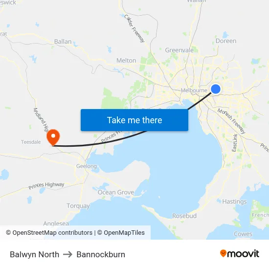 Balwyn North to Bannockburn map