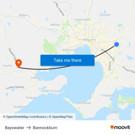 Bayswater to Bannockburn map