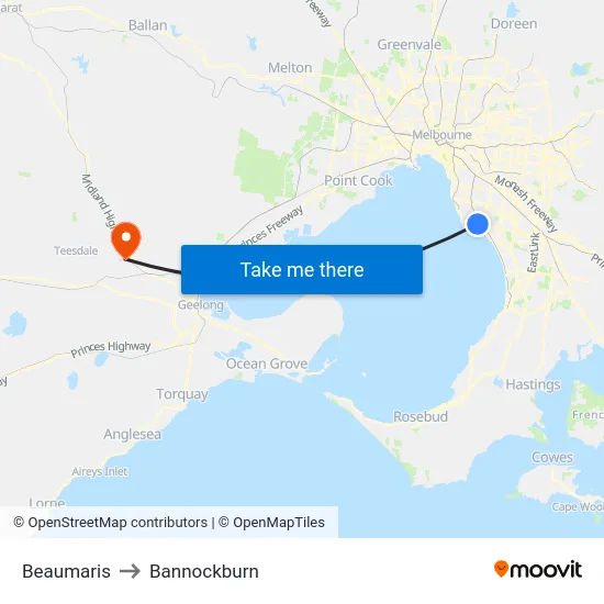 Beaumaris to Bannockburn map
