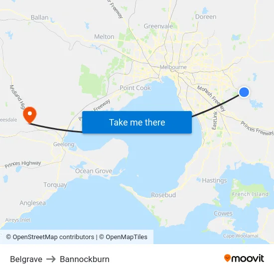 Belgrave to Bannockburn map