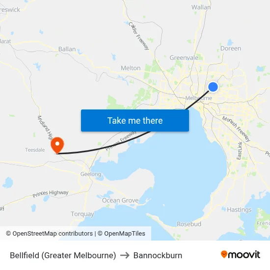 Bellfield (Greater Melbourne) to Bannockburn map