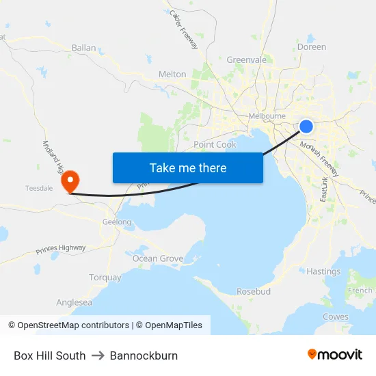 Box Hill South to Bannockburn map