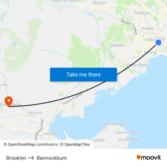 Brooklyn to Bannockburn map