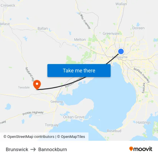 Brunswick to Bannockburn map