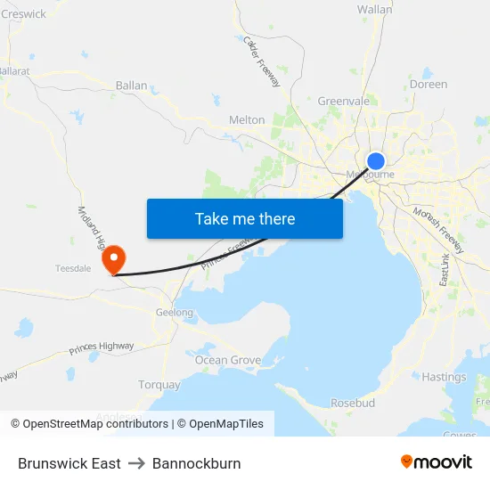 Brunswick East to Bannockburn map
