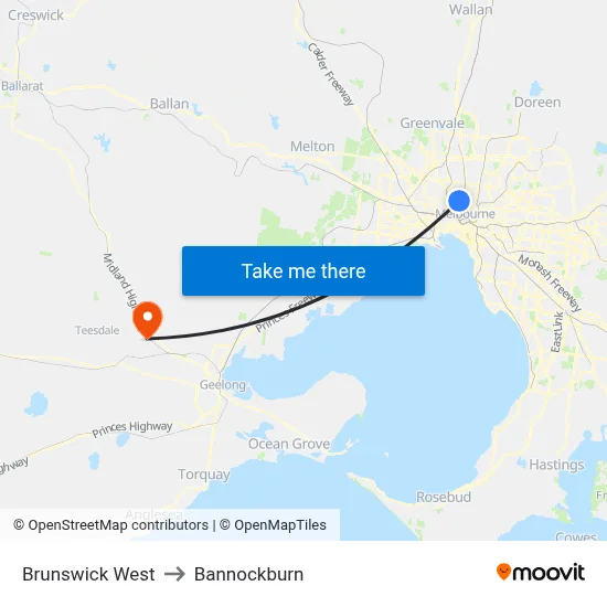 Brunswick West to Bannockburn map