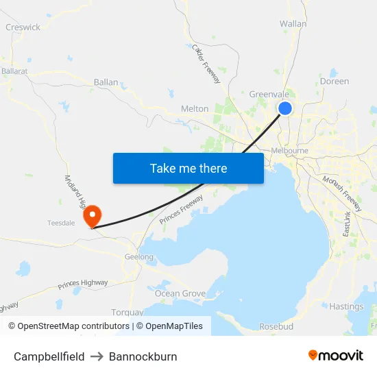 Campbellfield to Bannockburn map