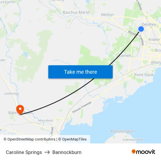Caroline Springs to Bannockburn map