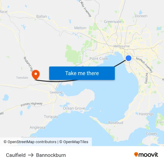 Caulfield to Bannockburn map