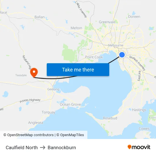 Caulfield North to Bannockburn map
