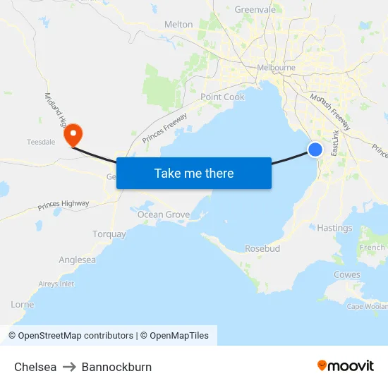 Chelsea to Bannockburn map
