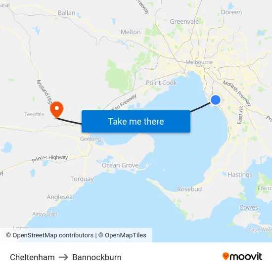 Cheltenham to Bannockburn map