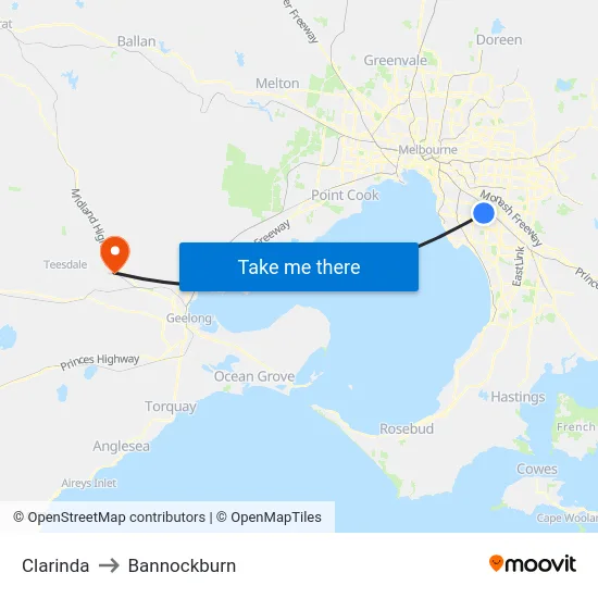Clarinda to Bannockburn map