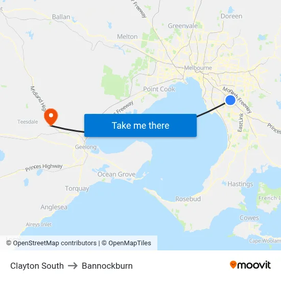 Clayton South to Bannockburn map