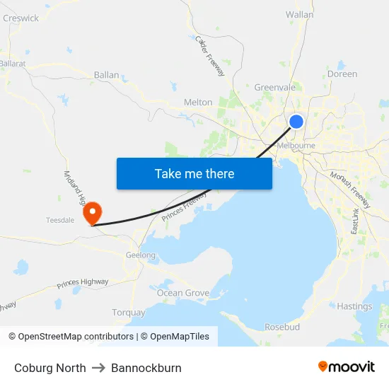 Coburg North to Bannockburn map