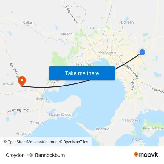 Croydon to Bannockburn map