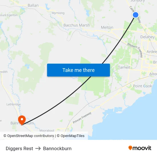 Diggers Rest to Bannockburn map
