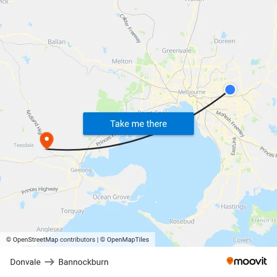 Donvale to Bannockburn map