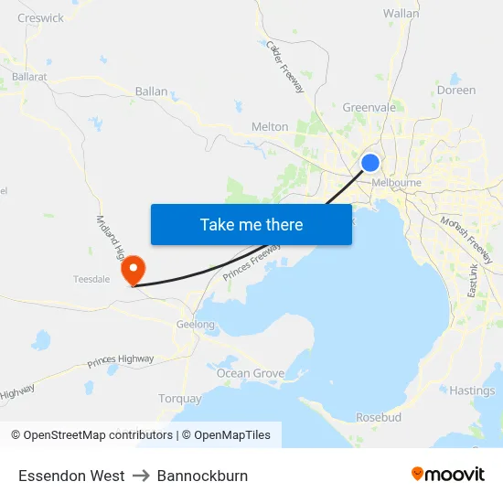 Essendon West to Bannockburn map