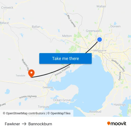 Fawkner to Bannockburn map