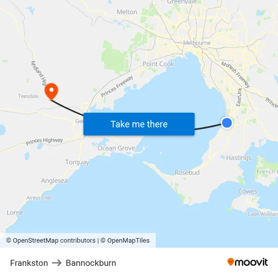 Frankston to Bannockburn map