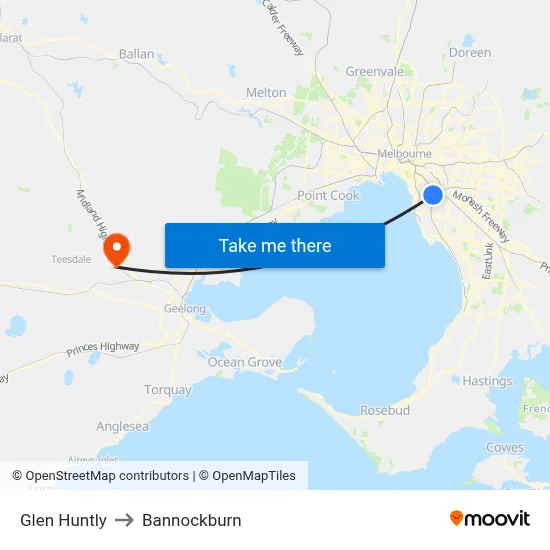 Glen Huntly to Bannockburn map