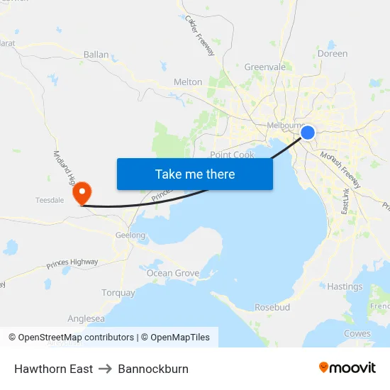 Hawthorn East to Bannockburn map