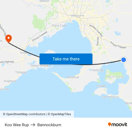 Koo Wee Rup to Bannockburn map