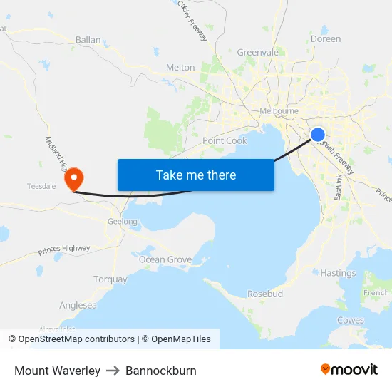 Mount Waverley to Bannockburn map