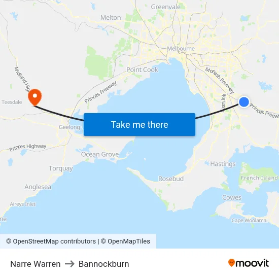 Narre Warren to Bannockburn map