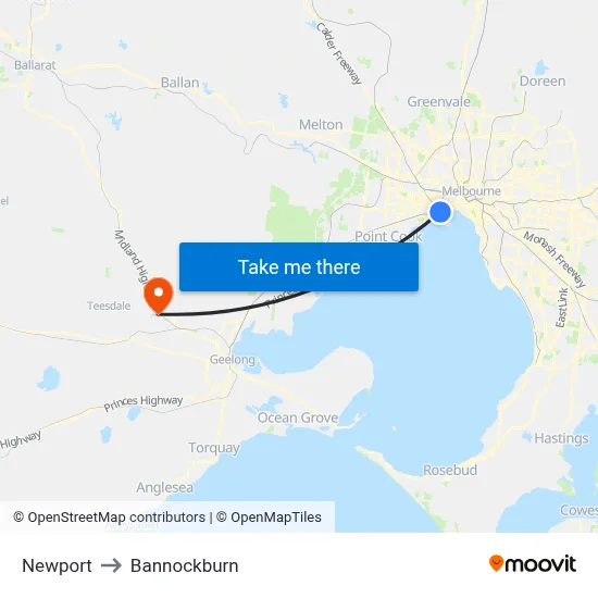 Newport to Bannockburn map