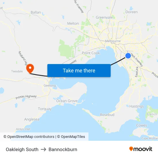 Oakleigh South to Bannockburn map