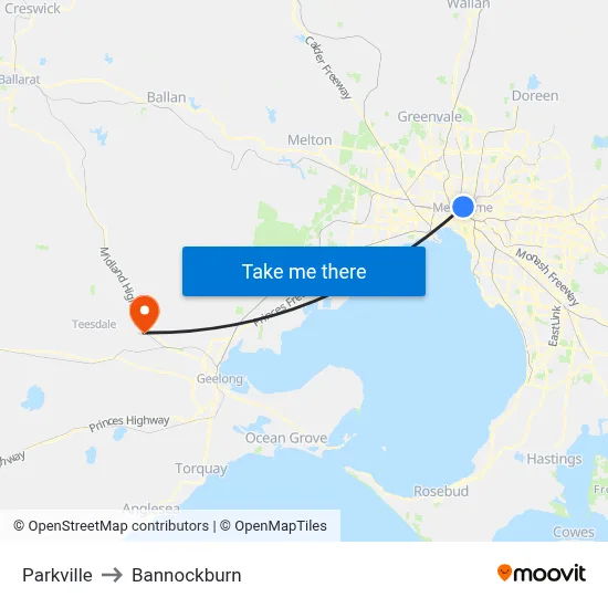 Parkville to Bannockburn map