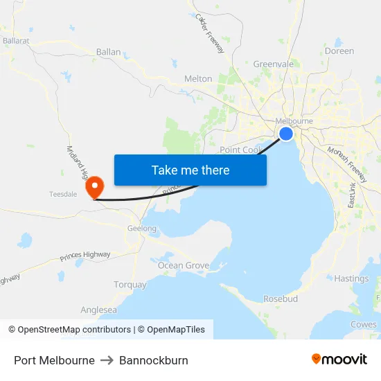 Port Melbourne to Bannockburn map