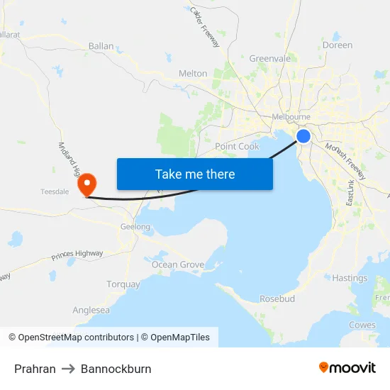 Prahran to Bannockburn map