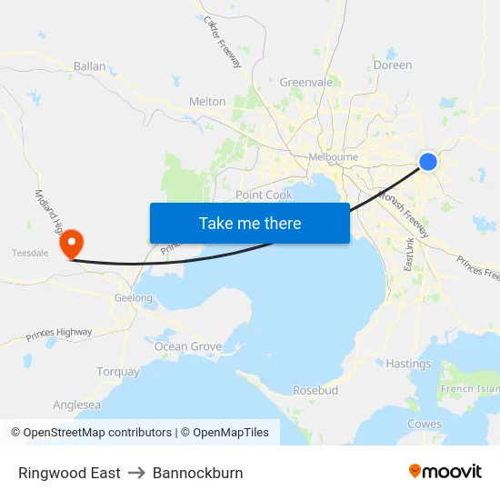 Ringwood East to Bannockburn map
