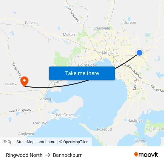 Ringwood North to Bannockburn map
