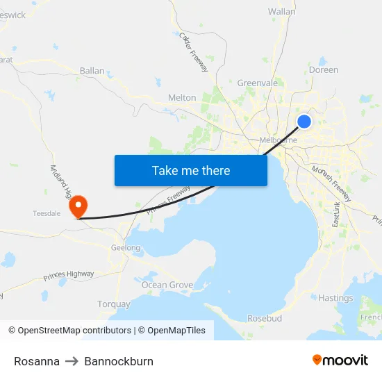 Rosanna to Bannockburn map
