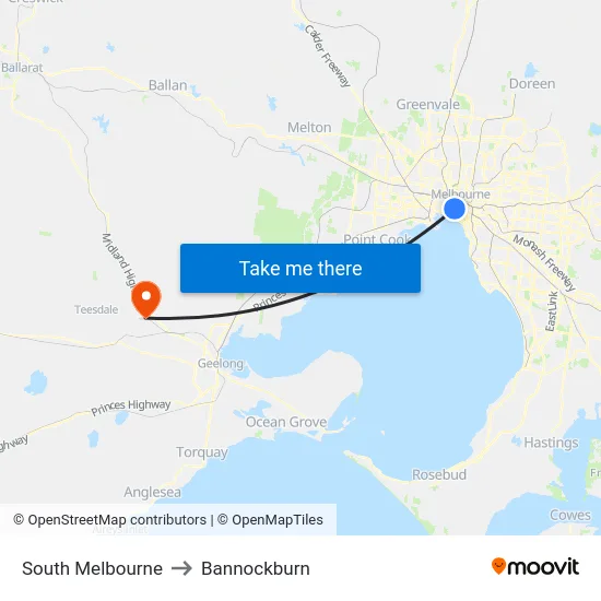 South Melbourne to Bannockburn map